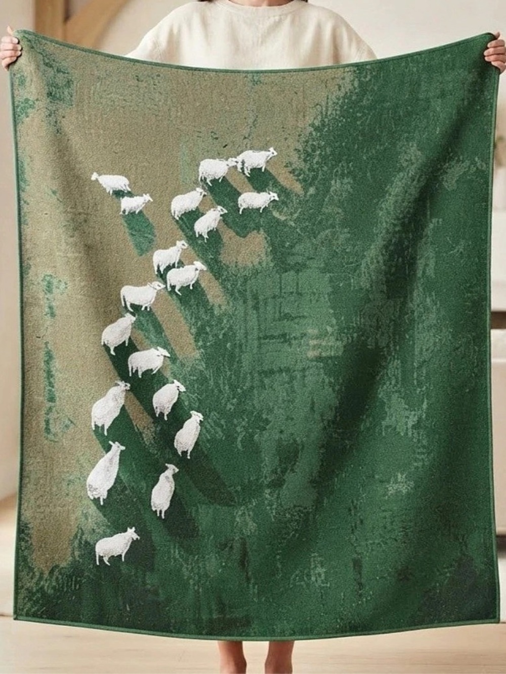 Forest Green Grazing Sheep Herd Soft Woven Blanket